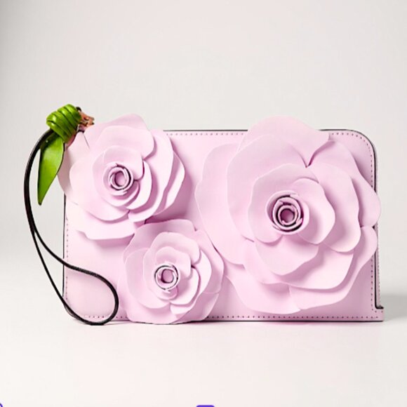 kate spade 3D Floral Flower Medium L Zip Wristlet Pale Amethyst NWT - Picture 1 of 7